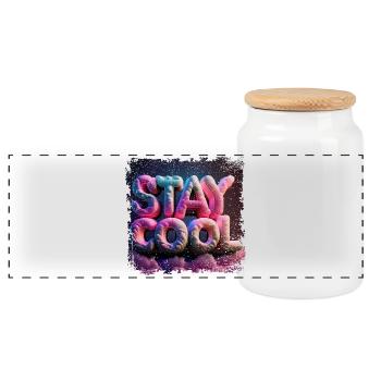 stay cool text in 3d - Panorama Keksdose mit Holzdeckel - Weiß - Vorne