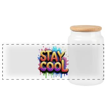 Stay cool text 3d - Panorama Keksdose mit Holzdeckel - Weiß - Vorne