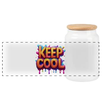 Keep cool text in 3D - Panoramic Cookie Jar with Wooden Lid - white - Front