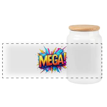 mega 3d text colorful - Panoramic Cookie Jar with Wooden Lid - white - Front