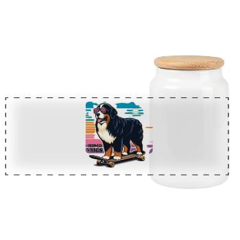 Bernese mountain dog - Panoramic Cookie Jar with Wooden Lid - white - Front