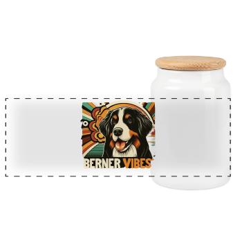 Berner Sennenhund - Panorama Keksdose mit Holzdeckel - Weiß - Vorne
