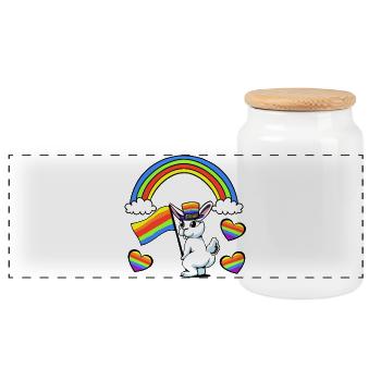LGBT Hase Regenbogenfahne Regenbogen Herz - Panorama Keksdose mit Holzdeckel - Weiß - Vorne