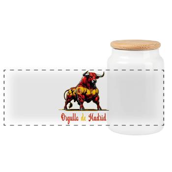 The Pride Madrid flag design - Panoramic Cookie Jar with Wooden Lid - white - Front