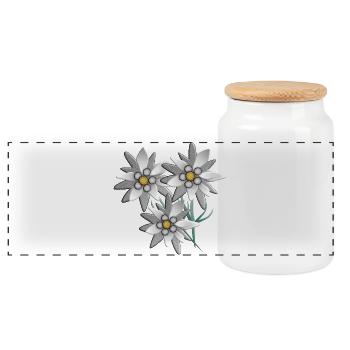 Snow white edelweiss flower print - Panoramic Cookie Jar with Wooden Lid - white - Front