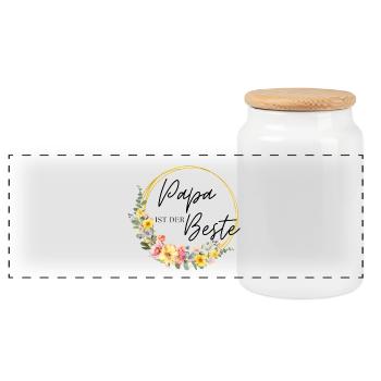 Papa ist der Beste! Blumen, bunt, personalisierbar - Panorama Keksdose mit Holzdeckel - Weiß - Vorne