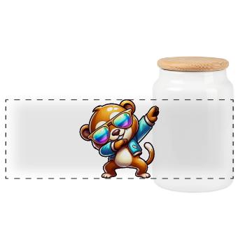 Cool Bear Dabbing Sunglasses Rainbow - Panoramic Cookie Jar with Wooden Lid - white - Front