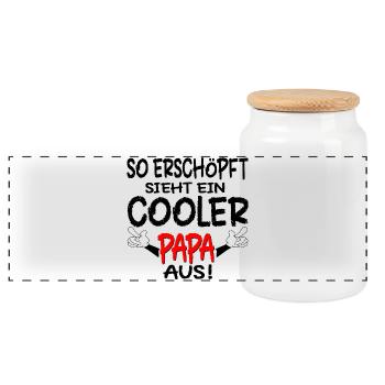 PAPA SPRÜCHE ERSCHÖPFUNG - Panorama Keksdose mit Holzdeckel - Weiß - Vorne