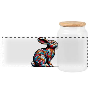 Rabbit - Panoramic Cookie Jar with Wooden Lid - white - Front