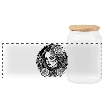 Dia de los Muertos Rose  - Panoramic Cookie Jar with Wooden Lid - white - Front