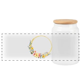 Bunter, Blumen-Kranz, personalisierbar - Panorama Keksdose mit Holzdeckel - Weiß - Vorne