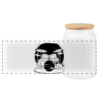 Drums Graphics - Panoramic Cookie Jar with Wooden Lid - white - Front