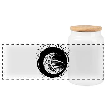 Dessin de ballon de basket-ball - Boîte à biscuits avec couvercle en bois - blanc - Devant
