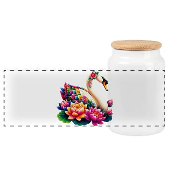 Cygne décoré de fleurs de lotus - Boîte à biscuits avec couvercle en bois - blanc - Devant