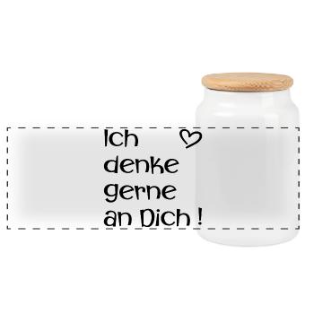 Ich denke gerne an Dich - Liebe - Panorama Keksdose mit Holzdeckel - Weiß - Vorne