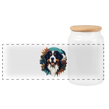 Bernese mountain dog - Panoramic Cookie Jar with Wooden Lid - white - Front