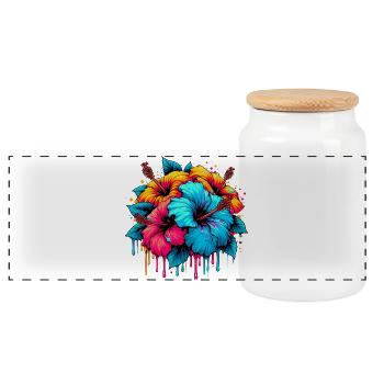 Hibiscus Flowers - Panoramic Cookie Jar with Wooden Lid - white - Front