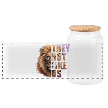 They not like us Design mit Löwen - Panoramic Cookie Jar with Wooden Lid - white - Front