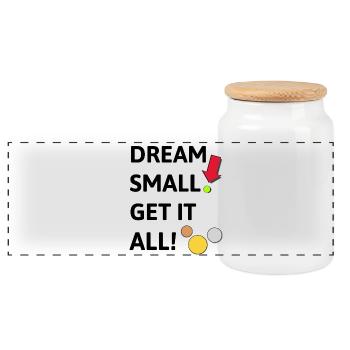 Dream small! Get it all! - Panorama Keksdose mit Holzdeckel - Weiß - Vorne