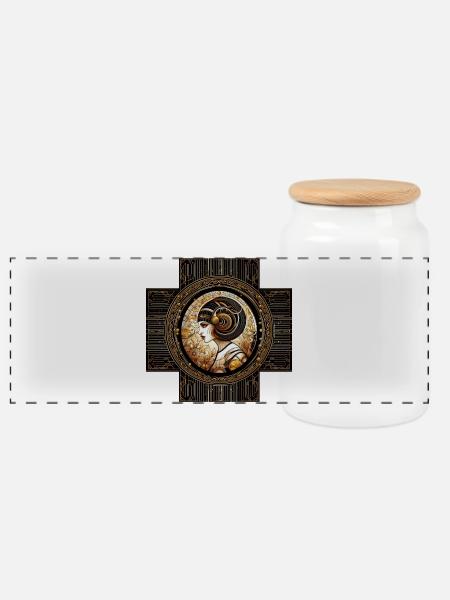Goldene Art Nouveau Sternzeichen Widder - Panorama Keksdose mit Holzdeckel - Weiß