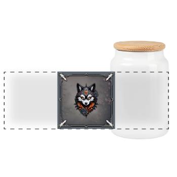 Majestic wolf's head, - Panoramic Cookie Jar with Wooden Lid - white - Front