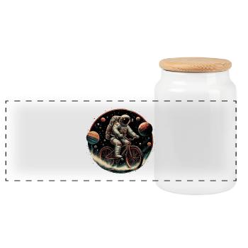 Bicycle Astronaut Orbid Cycling Gift - Panoramic Cookie Jar with Wooden Lid - white - Front