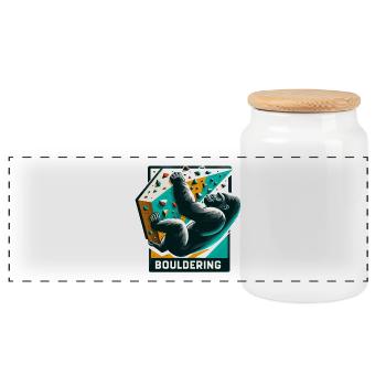 Bouldering Gorilla Gift - Panoramic Cookie Jar with Wooden Lid - white - Front