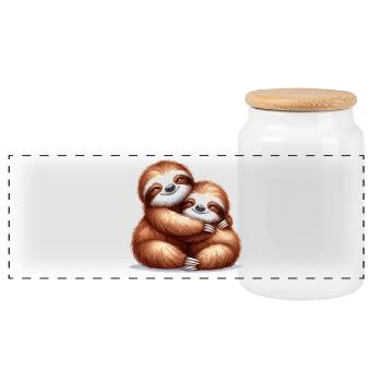 Faultiere Faultier kuscheln Geschenk - Panorama Keksdose mit Holzdeckel - Weiß - Vorne
