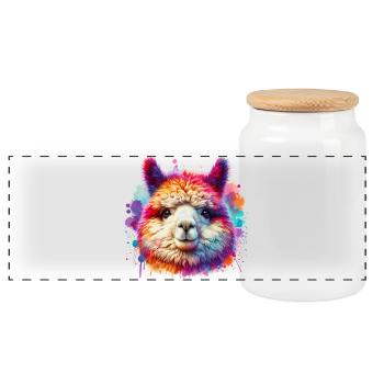 Alpaca - Panoramic Cookie Jar with Wooden Lid - white - Front