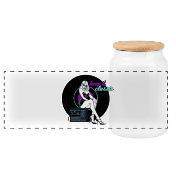 Disque vinyle musique femme cadeau - Boîte à biscuits avec couvercle en bois - blanc - Devant