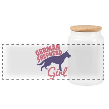 German Shepherd Girl - Panoramic Cookie Jar with Wooden Lid - white - Front