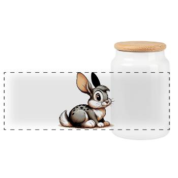 Rabbit - Panoramic Cookie Jar with Wooden Lid - white - Front