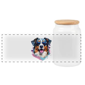Australian Shepherd mit Sonnenbrille - Panorama Keksdose mit Holzdeckel - Weiß - Vorne