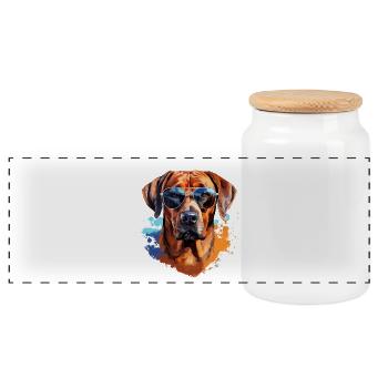 Rhodesian Ridgeback mit Sonnenbrille - Panorama Keksdose mit Holzdeckel - Weiß - Vorne