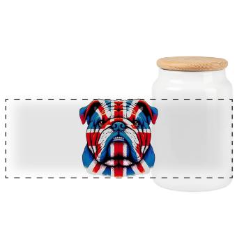 English Bulldog Dog - Panoramic Cookie Jar with Wooden Lid - white - Front