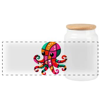 Octopus - Panoramic Cookie Jar with Wooden Lid - white - Front
