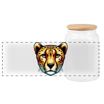 Cheetah - Panoramic Cookie Jar with Wooden Lid - white - Front