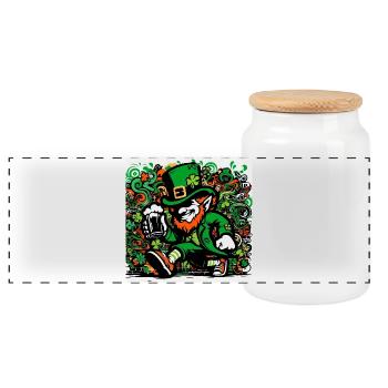 Leprechaun Ireland - Panoramic Cookie Jar with Wooden Lid - white - Front