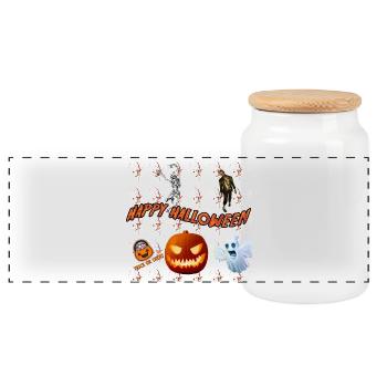 Frohes Halloween Version 3 - Panorama Keksdose mit Holzdeckel - Weiß - Vorne