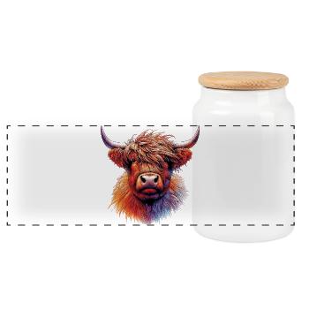 Scottish Highland Cow - Panoramic Cookie Jar with Wooden Lid - white - Front