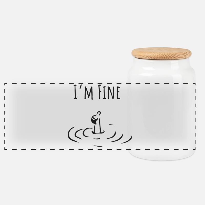 I’m Fine. Minimalistisches Self-Irony Statement - Panorama Keksdose mit Holzdeckel - Weiß