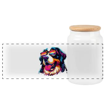 Bernese mountain dog - Panoramic Cookie Jar with Wooden Lid - white - Front