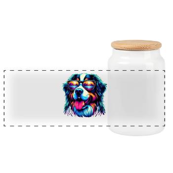 Bernese mountain dog - Panoramic Cookie Jar with Wooden Lid - white - Front
