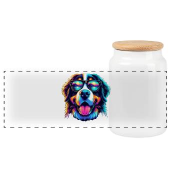 Bernese mountain dog - Panoramic Cookie Jar with Wooden Lid - white - Front