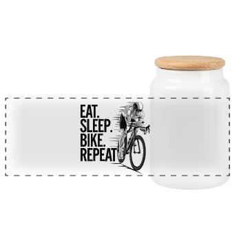 Passion Vélo Motivation, Manger Dormir Vélo - Boîte à biscuits avec couvercle en bois - blanc - Devant