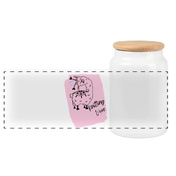 Lama Strickliebe auf Pink - Panorama Keksdose mit Holzdeckel - Weiß - Vorne