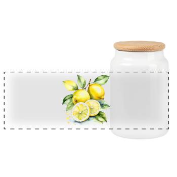 Sour yellow lemons in watercolor style - Panoramic Cookie Jar with Wooden Lid - white - Front