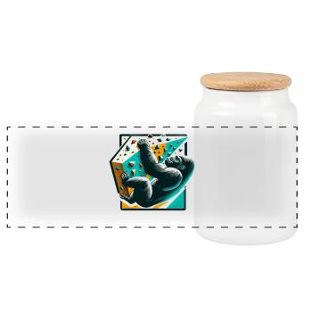 Bouldering Gorilla Gift - Panoramic Cookie Jar with Wooden Lid - white - Front