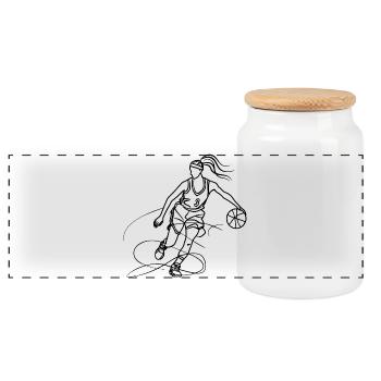 Weiblicher Basketballspieler Line Art - Panorama Keksdose mit Holzdeckel - Weiß - Vorne