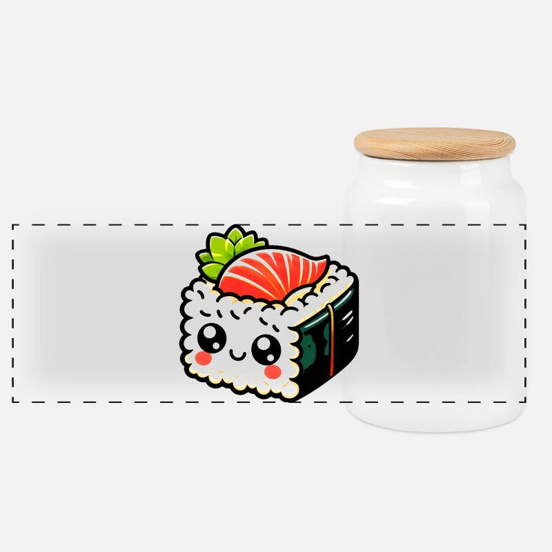 Sushi - Panorama Keksdose mit Holzdeckel - Weiß